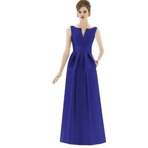 NEW Alfred Sung Satin Sleeveless long Formal Dress Electric Blue Sz 4